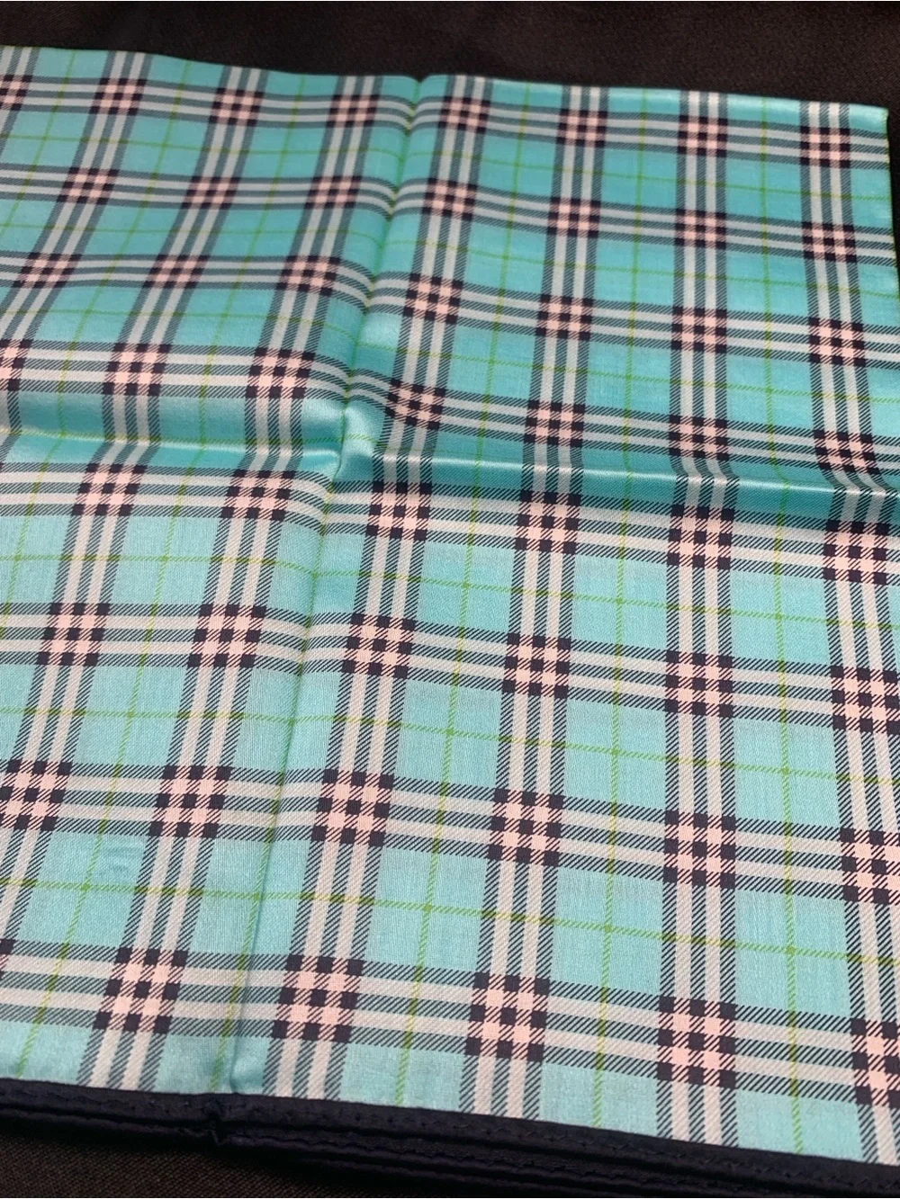 Burberry Plaid Handkerchief in Aqua Blue and Navy Trim